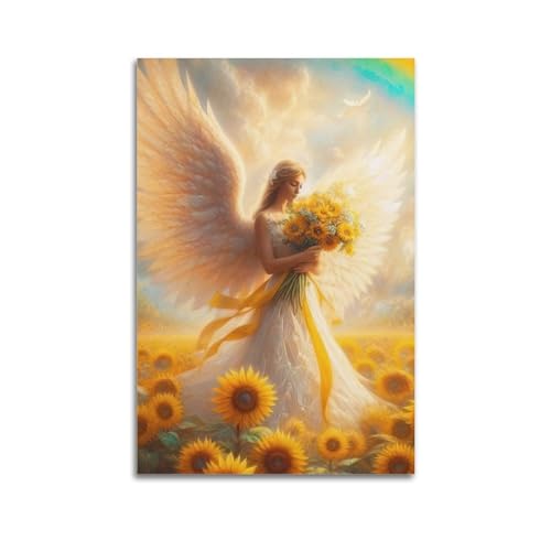 FYUER Vintage-Engel-Poster, der Engel mit der Sonnenblume, dekoratives Gemälde, Leinwand, Wandkunstwerk, Bild, 30 x 45 cm FYUER Vintage-Engel-Poster, der Engel mit der Sonnenblume, dekoratives Gemälde, Leinwand, Wandkunstwerk, Bild, 30 x 45 cm von FYUER