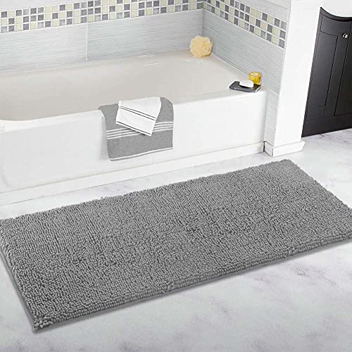 FYUN Extra großer Badezimmerteppich, lang, 40 x 180 cm, ultraweiche Chenille-Teppiche, rutschfest und wasserabsorbierend, Badewannenbodenmatte für Badezimmer, Schlafzimmer, Küche, Hellgrau von FYUN