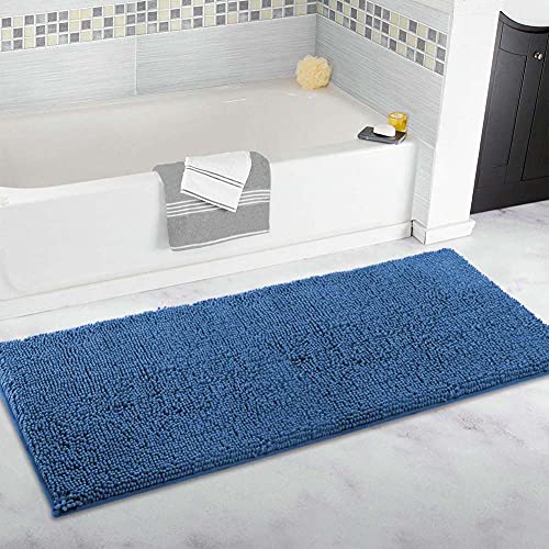 FYUN Extra großer Badezimmerteppich, lang, Badematte, 80 x 120 cm, ultraweiche Chenille-Teppiche, rutschfest und wasserabsorbierend, Badewannen-Bodenmatte für Badezimmer, Schlafzimmer, Küche, Blau von FYUN