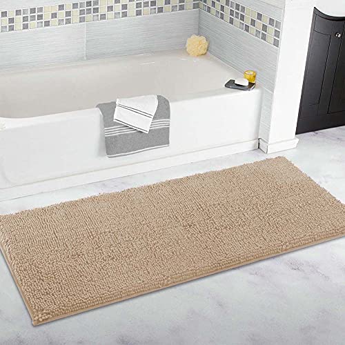 FYUN großer Badezimmerteppich, lang, 80 x 160 cm, ultraweich, Chenille-Teppiche, rutschfest und wasserabsorbierend, Badewannen-Bodenmatte für Badezimmer, Schlafzimmer, Küche, Beige von FYUN