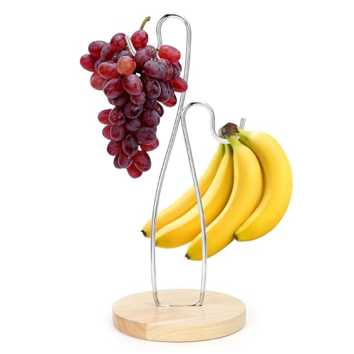 FYY Bananenhalter mit moderner Bananenhalter Stand Baum mit Holzbasis für Metall Dual-Haken, abnehmbarer Bananenhalter für Küchenarbeitsplatte, um Bananen frisch zu halten FYY Bananenhalter mit moderner Bananenhalter Stand Baum mit Holzbasis für Metall Dual-Haken, abnehmbarer Bananenhalter für Küchenarbeitsplatte, um Bananen frisch zu halten von FYY