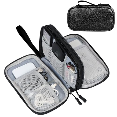 FYY Kabeltasche,Elektronik Tasche Organizer,Kabelorganizer Kabel Etui Elektronik Zubehör Organizer Tasche Universaltasche für Accessories Handy Ladekabel,Powerbank,USB Sticks,SD Karten,Bling Schwarz von FYY