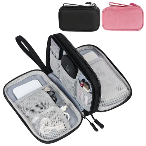 FYY Kabeltasche,Elektronik Tasche Organizer,Kabelorganizer Kabel Etui Elektronik Zubehör Organizer Tasche Universaltasche für Accessories Handy Ladekabel,Powerbank,USB Sticks,SD Karten,schwarz +rosa von FYY