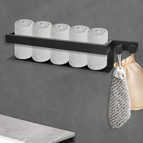 FYY Gästehandtuchhalter, Edelstahl Selbstklebender Gästehandtuchhalter Keine Bohrung mit Zwei Haken für Badezimmer, schwarz von FYY