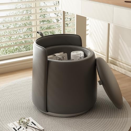 Giznxba Runder gepolsterter Ottomane mit Stauraum, 360 ° drehbar, Leder-Ottomane, Fußstütze für Couch, Schminktisch-Hocker, Fußstütze mit Deckel, Ottomane, Stuhl für Wohnzimmer, Pouf, Fußstütze, Giznxba Runder gepolsterter Ottomane mit Stauraum, 360 ° drehbar, Leder-Ottomane, Fußstütze für Couch, Schminktisch-Hocker, Fußstütze mit Deckel, Ottomane, Stuhl für Wohnzimmer, Pouf, Fußstütze, von FYZLOIPU