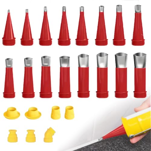 einteiliger Edelstahldüsen,Universal Integrierte Gummidüse Werkzeug Kit,Verschiedene Größen Kartuschenspitzen,Silikon spitzen Kartuschenspitzen,für Fenster Badezimmer(23 Stück) von FYZSJWL