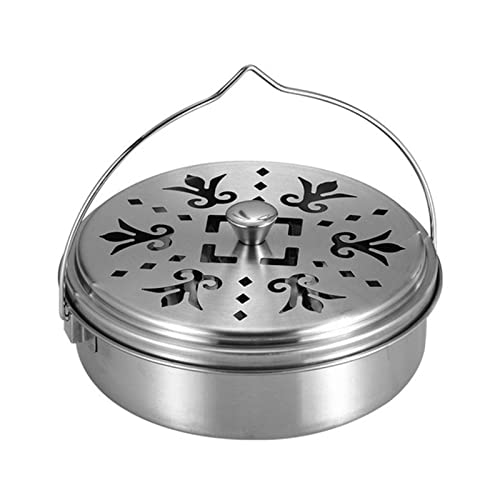 FYting Mückenspirale Halter,Mückenspirale Behälter Metall räucherspiralen Halter with Cover and Handle Round Metal Incense Box for Home Insect Repellent Rack for Home Outdoor Camping Traveling Hiking von FYting