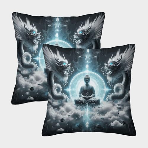 FZALUECVA Buddha Statue 2er Set Kissenhüllen Kissenbezug Zierkissen für Sofa Schlafzimmer Couch Outdoor Kissen 40x40cm von FZALUECVA
