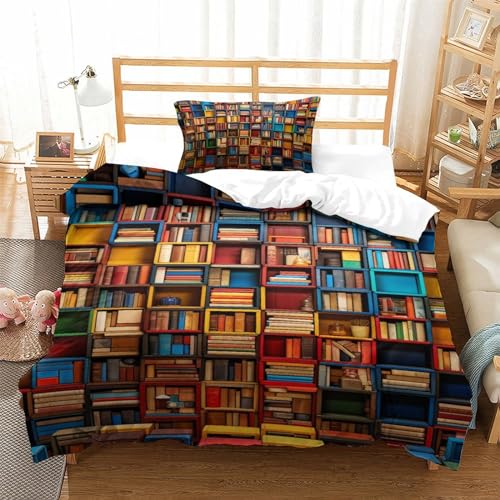 FZALUECVA Bücherregale 3D Gedruckt Bettwäsche Set 2 Teilig Bettbezug-Sets Mit Kissenbezug Soft Microfaser Luxus Modern Mit Reißverschluss Für Erwachsene Und Kinder Single（135x200cm） von FZALUECVA