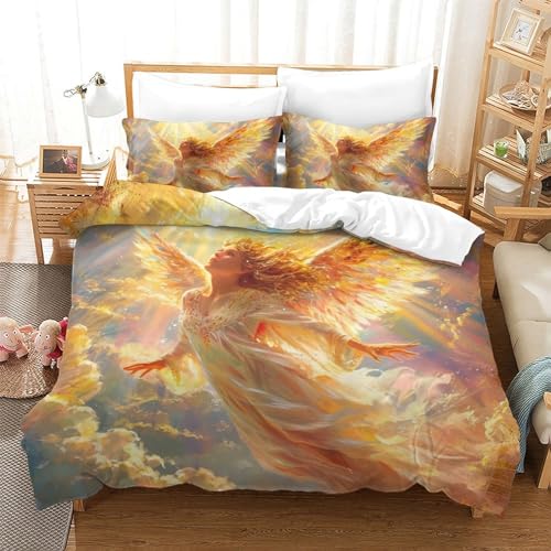 FZALUECVA Engels 3D Gedruckt Bettwäsche Set 3 Teilig Ettbezüge Mit Kissenbezug Soft Microfaser Luxus Modern Mit Reißverschluss Für Erwachsene Und Kinder Double（200x200cm） von FZALUECVA