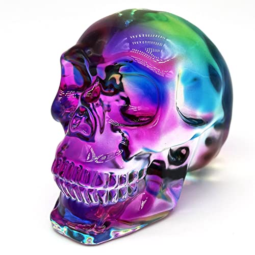 FZBHRO Kristall-Totenkopf-Statuen Klar Totenkopf Figuren K9 Glas Totenkopf Edelstein Halloween Dekor Geschenke für Frauen Beschichtung Grün Blau Lila 7,1 cm von FZBHRO