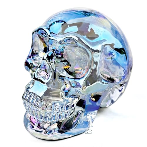 FZBHRO Kristall-Totenkopf-Statue – klare Totenkopf-Figur, Glas, Edelstein, hellblau, 7,1 cm – Halloween-Dekoration, Geschenke für Frauen von FZBHRO