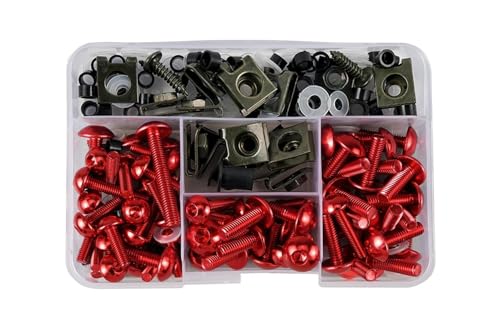 Für Aprilia Motorrad Windschutzscheibenverkleidung Schrauben Kit Motorrad Schraubensatz(ROT,177 Stück) von FZCSIMR