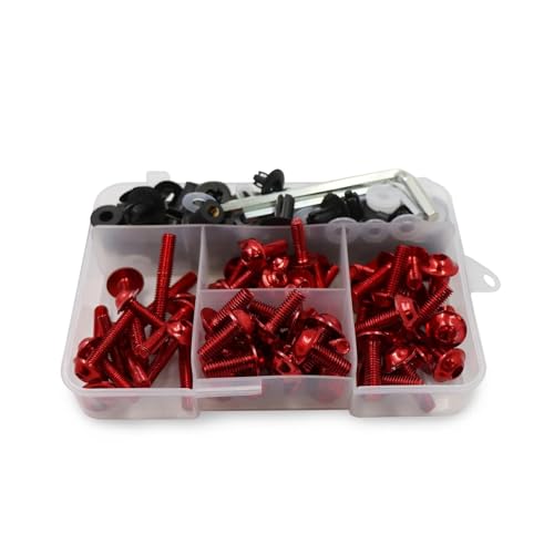 Windschutzscheibenmuttern 195PCS Set M6 M5 Verkleidung Schrauben Kit Karosserie Schrauben Mutter Für Y&amaha MT07 MT09 MT10 R1 3 Motorrad-Schraubensatz(Rot) von FZCSIMR