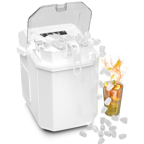 Eiswürfelmaschine Mini Tragbar,Kompakt Eiswürfelbereiter Maschinen Arbeitsplatte,6-Minuten-Schnelleis-Maschine,Selbstreinigende ice maker für Zuhause,Weiß von FZF