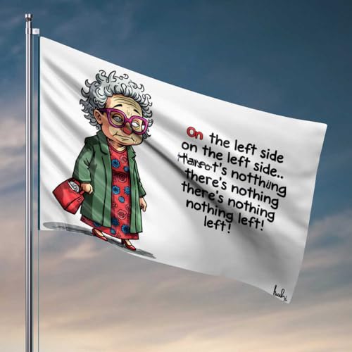 Autofahnen für Zimmer, eine ältere Frau kämpft mit linker und rechter Ausrichtung, Raumzubehör für Männer, Camper-Dekor (120 x 180 cm) von FZFN