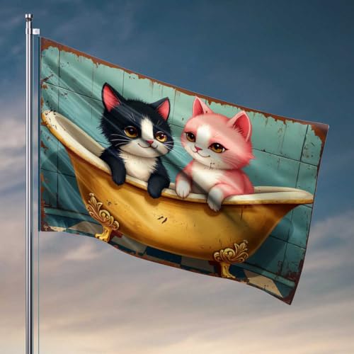 Bar-Dekoration für Zuhause, zwei Katzen in einer goldenen Badewanne, Flagge, Teenager, Jungen, Zimmer-Zubehör für Männer (60 x 90 cm) von FZFN