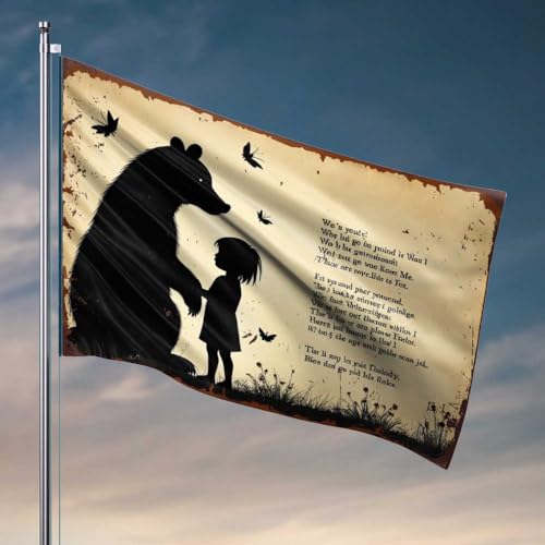 College-Flaggen für Jungs, Freundschaft zwischen kleinem Mädchen und großem Bär, Silhouette mit Gedicht, Flagge, Flaggen für Zimmer, lustiges Raumzubehör für Teenager, Jungen (30 x 45 cm) von FZFN