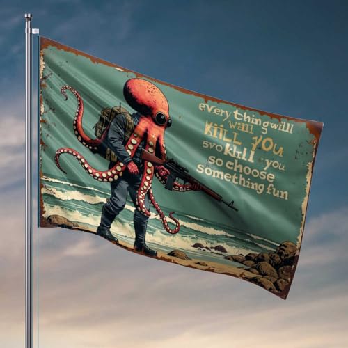 College-Wohnheim-Flaggen, Oktopus-Soldat am Strand: Wählen Sie etwas Spaß-Flagge, Herbstdekoration, Outdoor-Mädchen-Flaggen für Schlafzimmer (120 x 180 cm) von FZFN