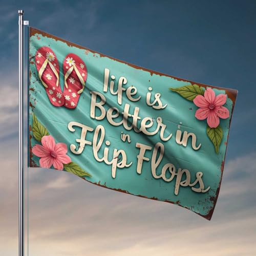 Coole Dekoration für Jungs Zimmer Life Is Better In Flip Flops: Eine Sommer-Fahne, Herbst-Veranda-Dekoration, Outdoor-Hängedekoration (30 x 45 cm) von FZFN