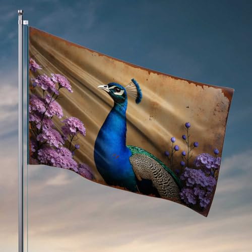 Coole Flaggen für Männerhöhle, Pfau inmitten von Lavendel und rosa Blumen, Schlafzimmer, Zubehör, Outdoor-Flaggen, dekorativ (152 x 244 cm) von FZFN
