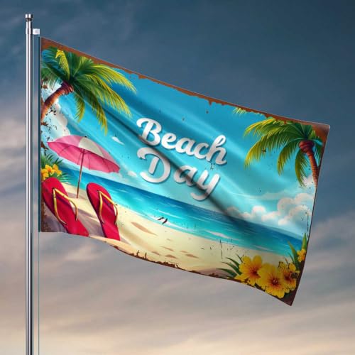 Coole Flaggen für Männerhöhle, Strandtags-Glückseligkeit: Flip-Flops, Palmen und rosa Regenschirme von Th Flagge, Schlafzimmerzubehör, Outdoor-Flaggen, dekorativ (30 x 45 cm) von FZFN