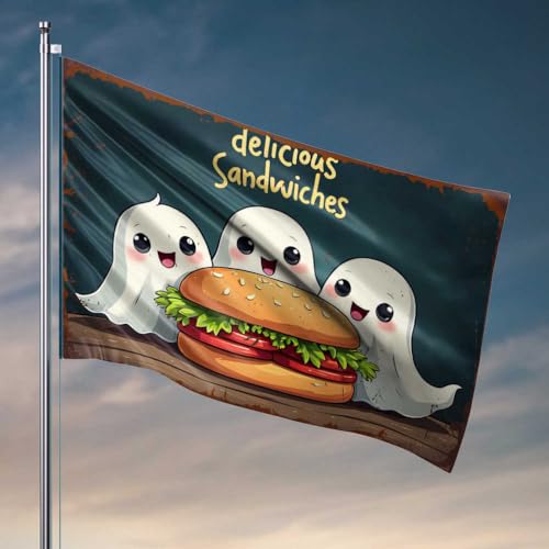 Coole Flaggen für Männerhöhle, gruselige Geister, die köstliche Sandwiches genießen, Schlafzimmer, Zubehör, Outdoor-Flaggen, dekorativ (120 x 180 cm) von FZFN