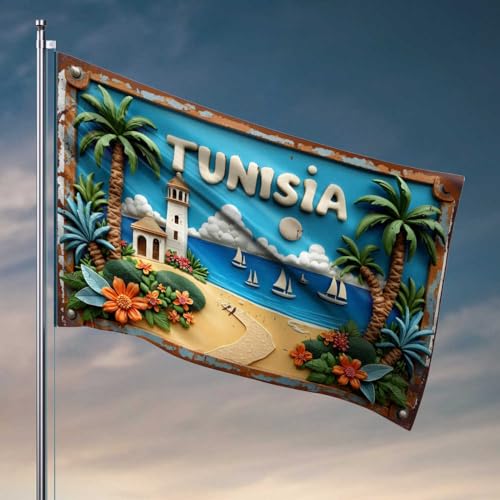 Coole Flaggen für Männerhöhle Tunesien: Ein tropisches Paradies mit Leuchtturm und Segelbooten, Flagge, Schlafzimmerzubehör, Outdoor-Flaggen, dekorativ (152 x 244 cm) von FZFN