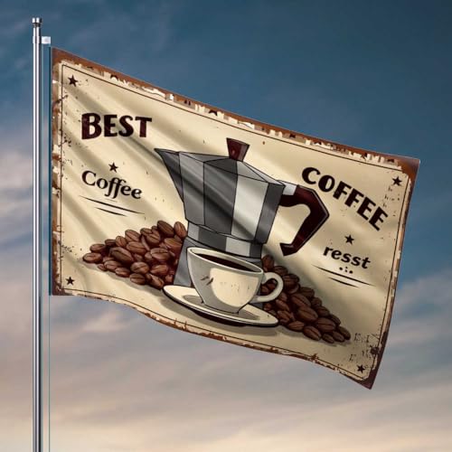 Coole Poster-Flaggen, Motiv: "Best Coffee Rest": Eine Vintage-Mokkakanne und Tasse, Werbungsflagge, Indie-Raumdekoration, Herren-Höhlendekoration (30 x 45 cm) von FZFN