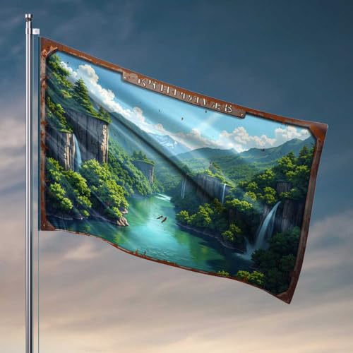 Coole Posterflaggen, robuste Klippen, üppige Wälder und ruhige Wasserfälle in einer majestätischen Flagge, Indie-Raumdekoration, Herren-Höhlendekoration (60 x 90 cm) von FZFN