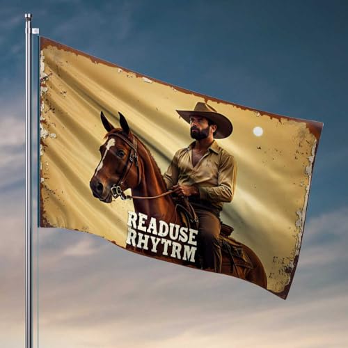 Coole Posterflaggen reiten in den Sonnenuntergang: Readuse Rhytm's Western Adventure Flagge, Indie-Raumdekoration, Herren-Höhlendekoration (60 x 90 cm) von FZFN
