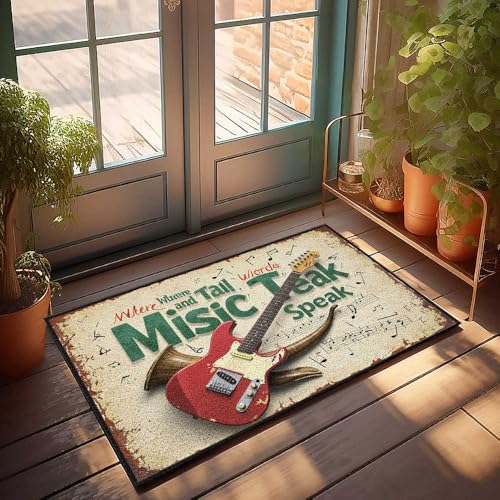 FZFN Farmhouse Fußmatte mit Aufschrift "Where Words And Tail Music Speak: A Guitar's Melodic Tale" Fußmatte Pool Stuff Home Bar Zubehör (50 x 80 cm) von FZFN