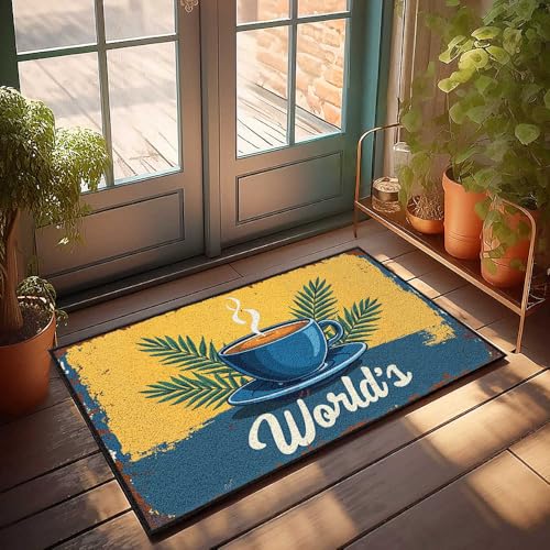 FZFN Farmhouse Welcome Mat World's Favorite Beverage: A Steamy Cup Of Coffee Doormat Pool Stuff Home Bar Accessories (65 x 90 cm) von FZFN