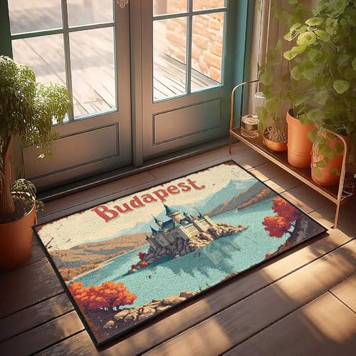 FZFN Fußmatte für Schlafsaal, Motiv: Budapester Schloss inmitten der herbstlichen Berge, Fußmatte, Jugendzimmer-Dekoration, Willkommensmatte für Klassenzimmer (50 x 80 cm) von FZFN