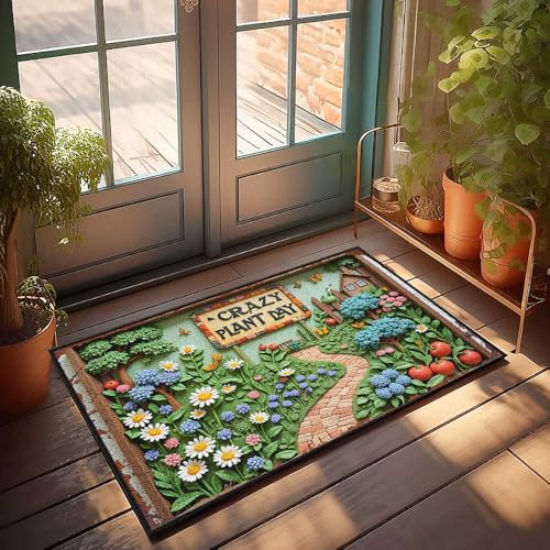 FZFN Fußmatte für den Eingangsbereich, bunte Gartenfeier: Crazy Plant Day, Fußmatte für Hauseingang, Frühlingsveranda-Dekoration (40 x 60 cm) von FZFN