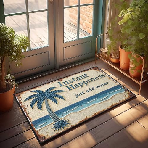 FZFN Fußmatte mit Aufschrift "Thankful Instant Happiness: A Tropical Escape With Palmen And Waves", Fußmatte, Sportbar, Dekoration, lustige Fußmatte (65 x 90 cm) von FZFN