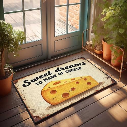 FZFN Fußmatte mit Aufschrift "Welcome Matte" für Klassenzimmer, Käse mit Löchern auf einem Teller, 50 x 80 cm von FZFN