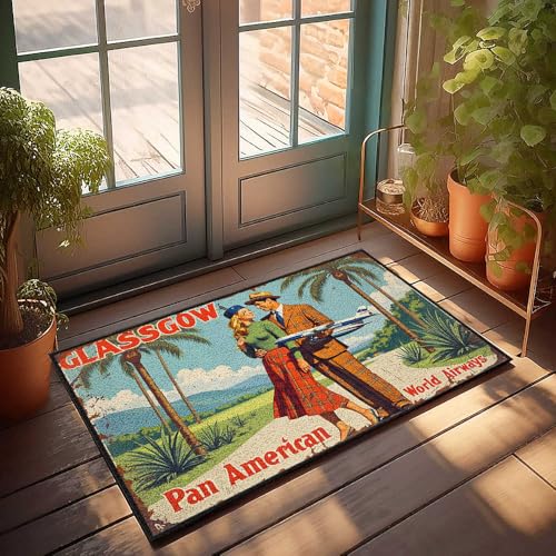FZFN Home Decor Herren Vintage Pan Am Poster: Glasgow Adventure Awaits Fußmatte Pool Dekorationen Outdoor Einfarbig Fußmatte zum Basteln (50 x 80 cm) von FZFN