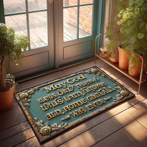FZFN Retro-Teppich mit Aufschrift "May God Bless All Those Who Enter Old Home", Fußmatten für den Hauseingang (50 x 80 cm) von FZFN