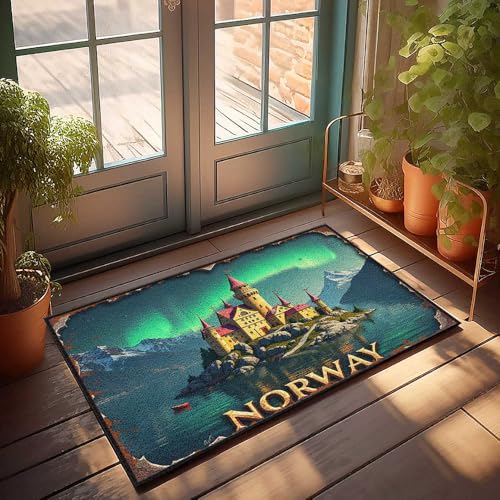 FZFN Veranda-Teppiche für den Außenbereich, norwegisches Schloss inmitten von Aurora Borealis, Retro-Teppich, Bauernhaus, Küchenteppich-Set (40 x 60 cm) von FZFN