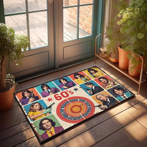 FZFN Winter-Fußmatte für den Außenbereich, 60er-Jahre-Retro: Eine bunte Explosion von Action und Stil, Fußmatte, Heimdekoration, Teppiche für Küche (65 x 90 cm) von FZFN