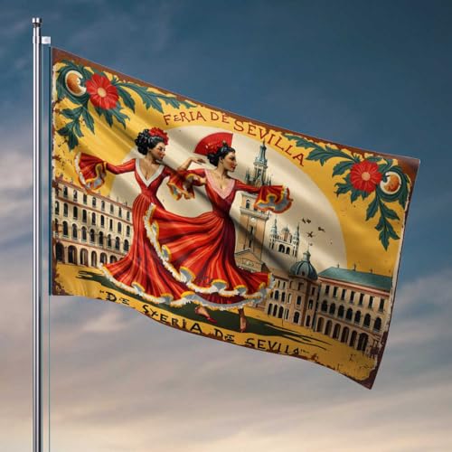 Flagge für Studentenwohnheim, Flamenco-Tänzer bei Feria de Sevilla, lustige Dekoration für Jungen, 30 x 45 cm Flagge für Studentenwohnheim, Flamenco-Tänzer bei Feria de Sevilla, lustige Dekoration für Jungen, 30 x 45 cm von FZFN