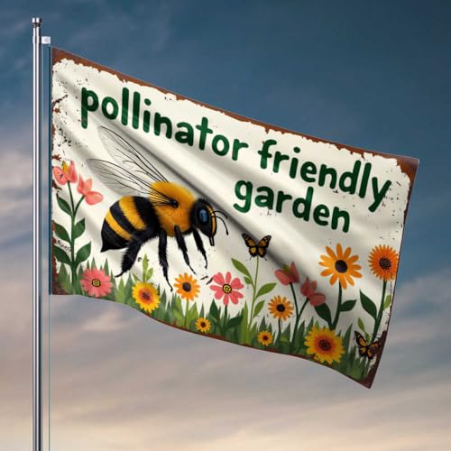 Flaggen für Schlafsäle, Bienenfreundlicher Garten: Ein Hafen für Bestäuber, Flagge, Wandflaggen für Jungs, Höhlenmann, Bar (120 x 180 cm) von FZFN