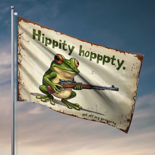 Flaggen für Schlafsäle, Frosch mit Gewehr: "Hippity Hoppity, Get Off My Property", Wandflaggen für Jungs, Höhlenmann, Bar (120 x 180 cm) von FZFN