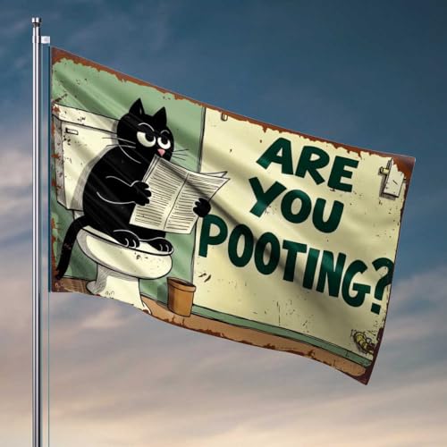 Flaggen für Studentenwohnheim, neugierige Katze auf der Toilette: Pooting?, Herbstdekoration, Outdoor-Mädchen-Flaggen für Schlafzimmer (120 x 180 cm) von FZFN