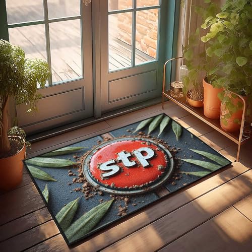 Fußmatte Lustiges rustikales Schild umgeben von grünen Blättern, Fußmatte für Haustür, Kellerdekoration (40 x 60 cm) von FZFN