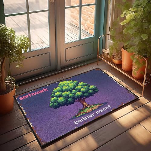 Fußmatte "Welcome Mat Fall Berlin's Night: A Serene Tree Tale", Fußmatte für den Innenbereich, 65 x 90 cm von FZFN