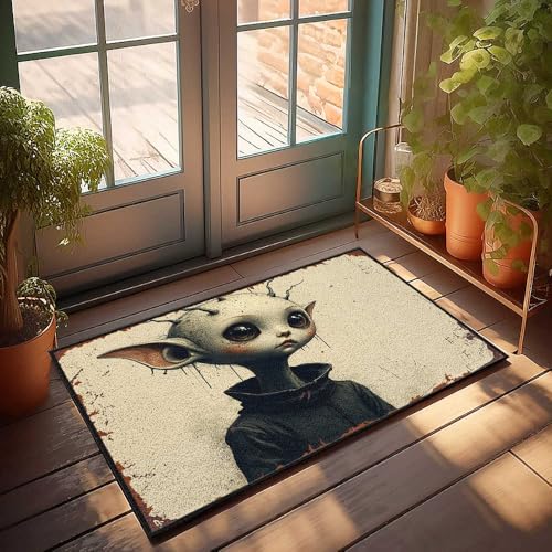 Fußmatte für den Außenbereich, Alien mit großen Augen und stacheligem Kopf, Fußmatte, Willkommens-Fußmatten für den Außeneingang, Schreibtisch-Bodenmatte (65 x 90 cm) von FZFN