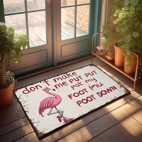 Fußmatte für den Außenbereich, Aufschrift "Don't Make Me Put My Foot Down", Flamingo-Schild, lustige Fußmatte für den Außenbereich, Badezimmermatten-Set (65 x 90 cm) von FZFN