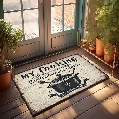 Fußmatte für den Außenbereich, Motiv: "My Cooking Is So Good, Even The Smoke Alarm Cheers!", Fußmatte für den Außenbereich, Herbstteppiche für Haustür (65 x 90 cm) von FZFN
